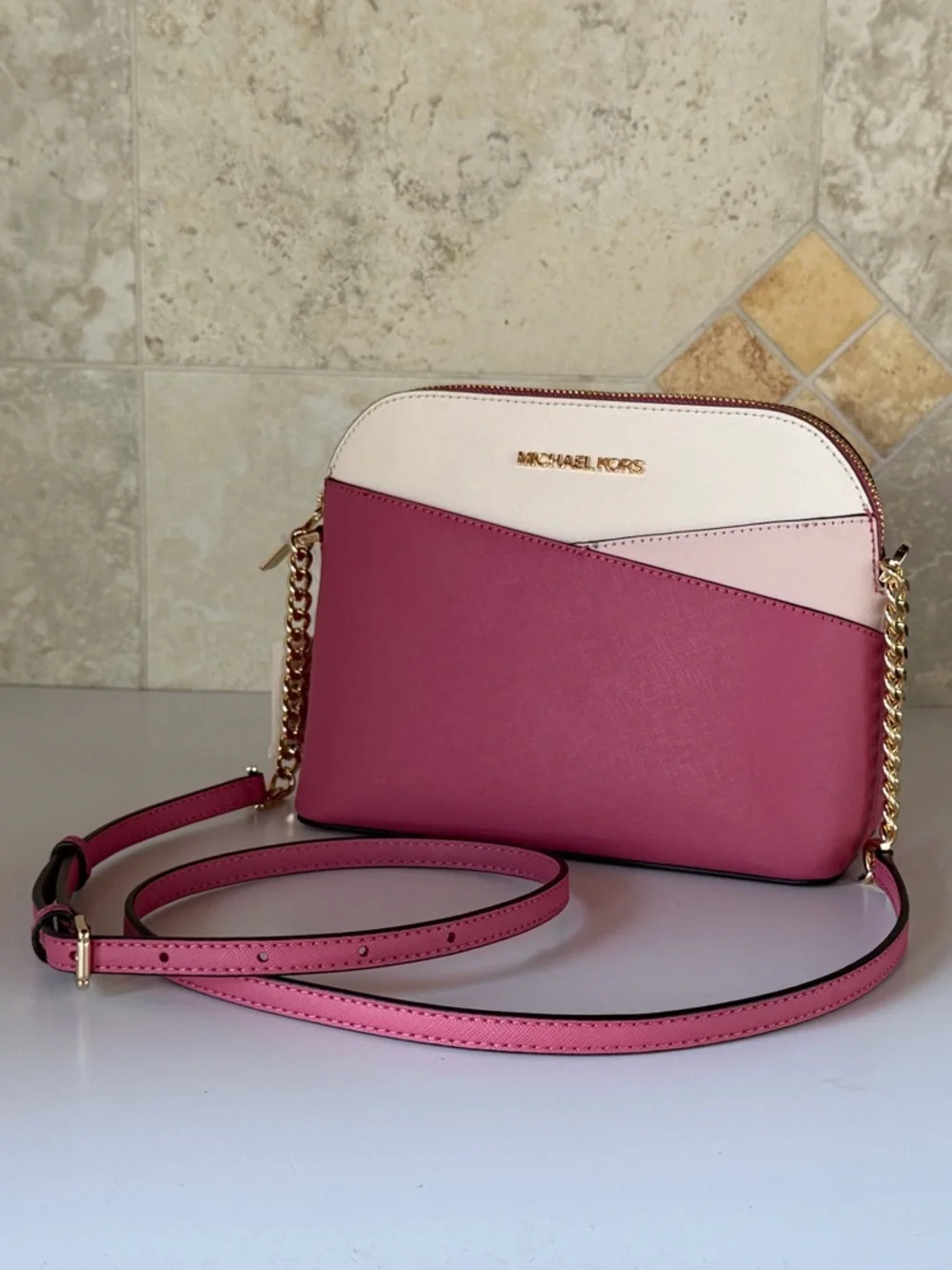 Michael Kors Jet Set Travel Dome Crossbody Bag Pink Multi
